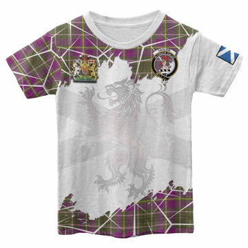 Taylor (Tailyour) Tartan Kid T-shirt with Family Crest and Lion Rampant Grunge Style