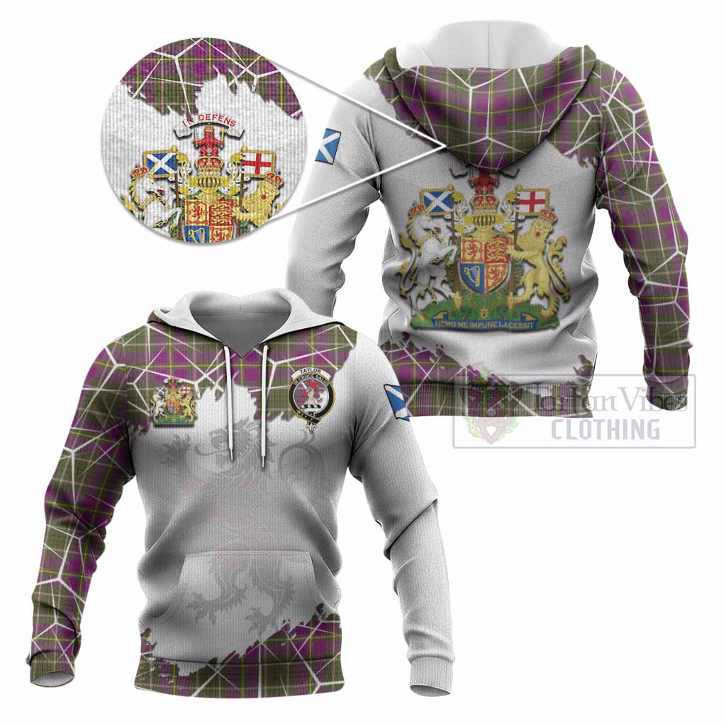 Taylor (Tailyour) Tartan Knitted Hoodie with Family Crest and Lion Rampant Grunge Style