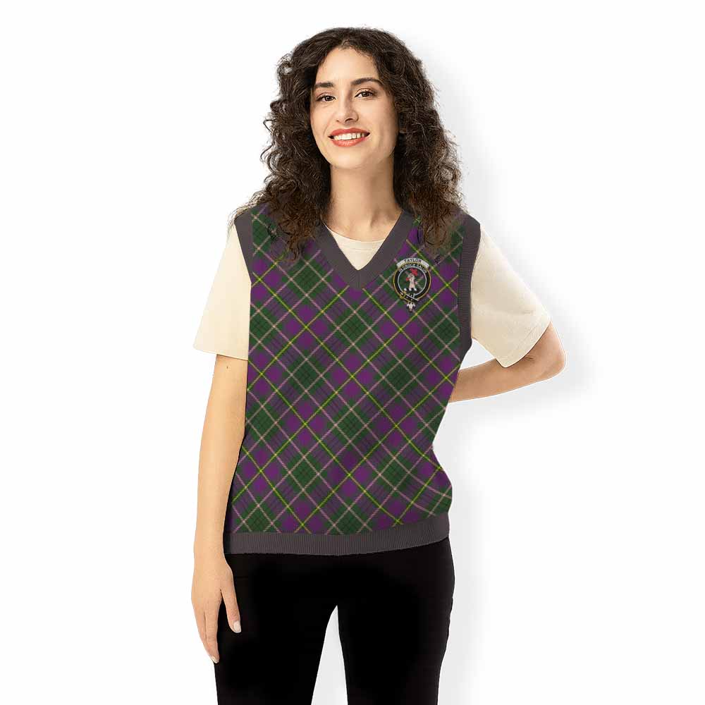 Taylor (Tailyour) Tartan Knitted V-Neck Vest with Family Crest Cross Style