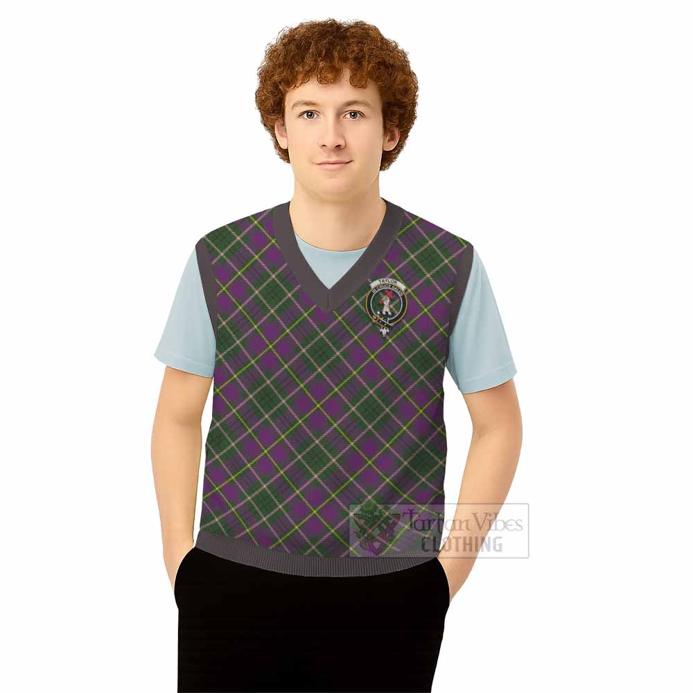 Taylor (Tailyour) Tartan Knitted V-Neck Vest with Family Crest Cross Style