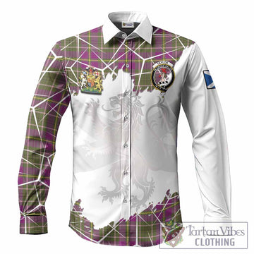 Taylor (Tailyour) Tartan Long Sleeve Button Shirts with Family Crest and Lion Rampant Grunge Style