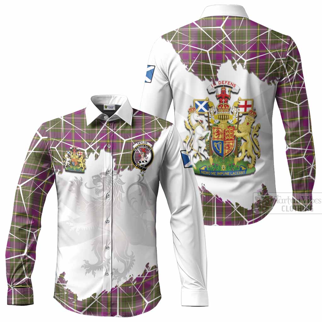 Taylor (Tailyour) Tartan Long Sleeve Button Shirts with Family Crest and Lion Rampant Grunge Style