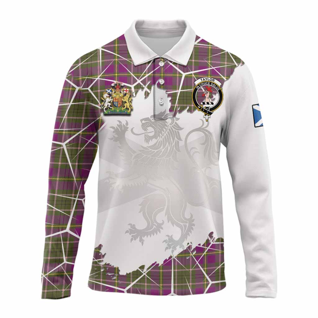 Taylor (Tailyour) Tartan Long Sleeve Polo Shirt with Family Crest and Lion Rampant Grunge Style