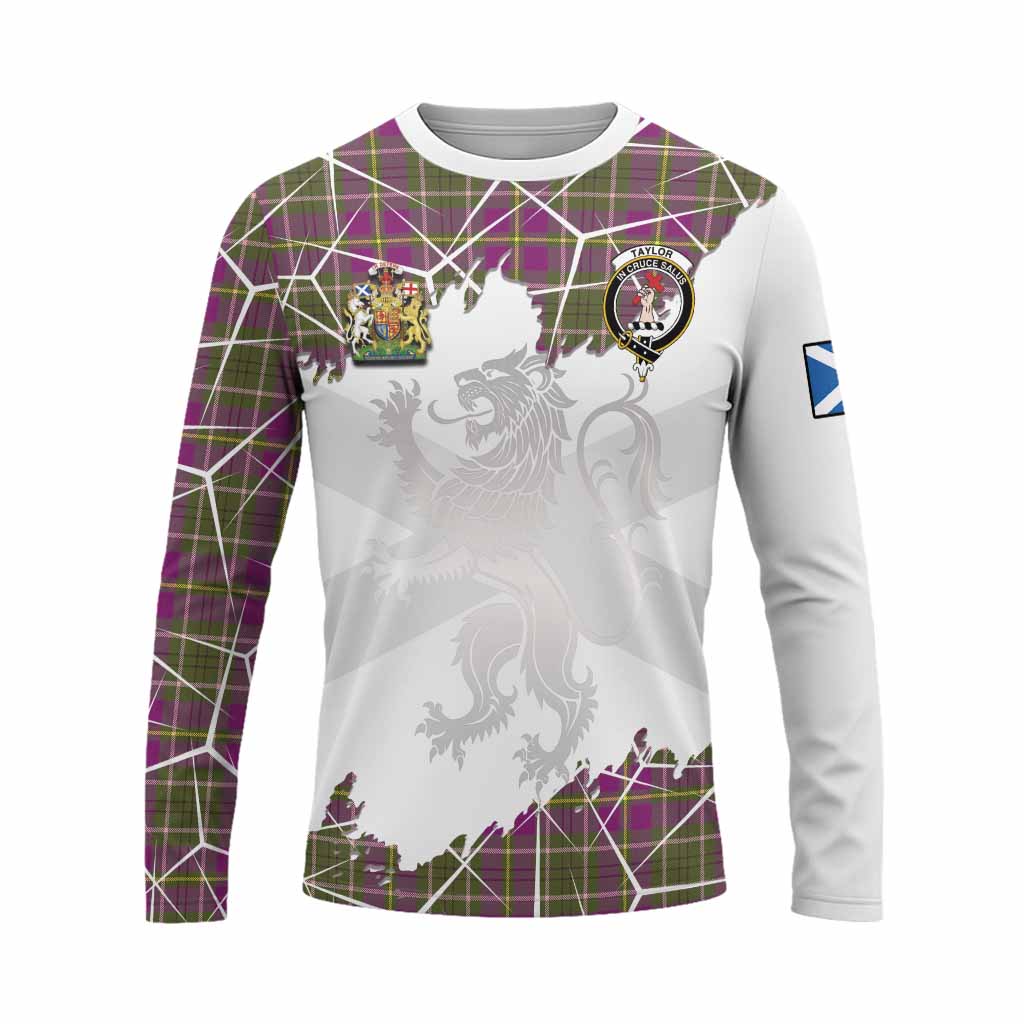 Taylor (Tailyour) Tartan Long Sleeve T-Shirt with Family Crest and Lion Rampant Grunge Style
