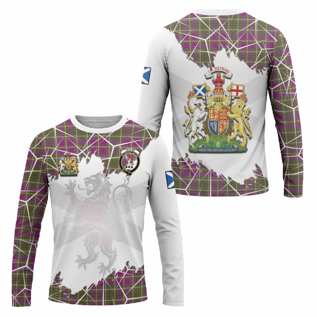 Taylor (Tailyour) Tartan Long Sleeve T-Shirt with Family Crest and Lion Rampant Grunge Style