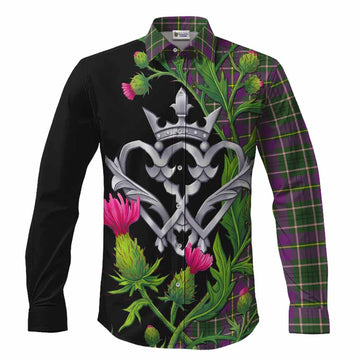 Taylor (Tailyour) Tartan Luckenbooth Long Sleeve Button Shirts Silver Heart Crown Thistle Floral