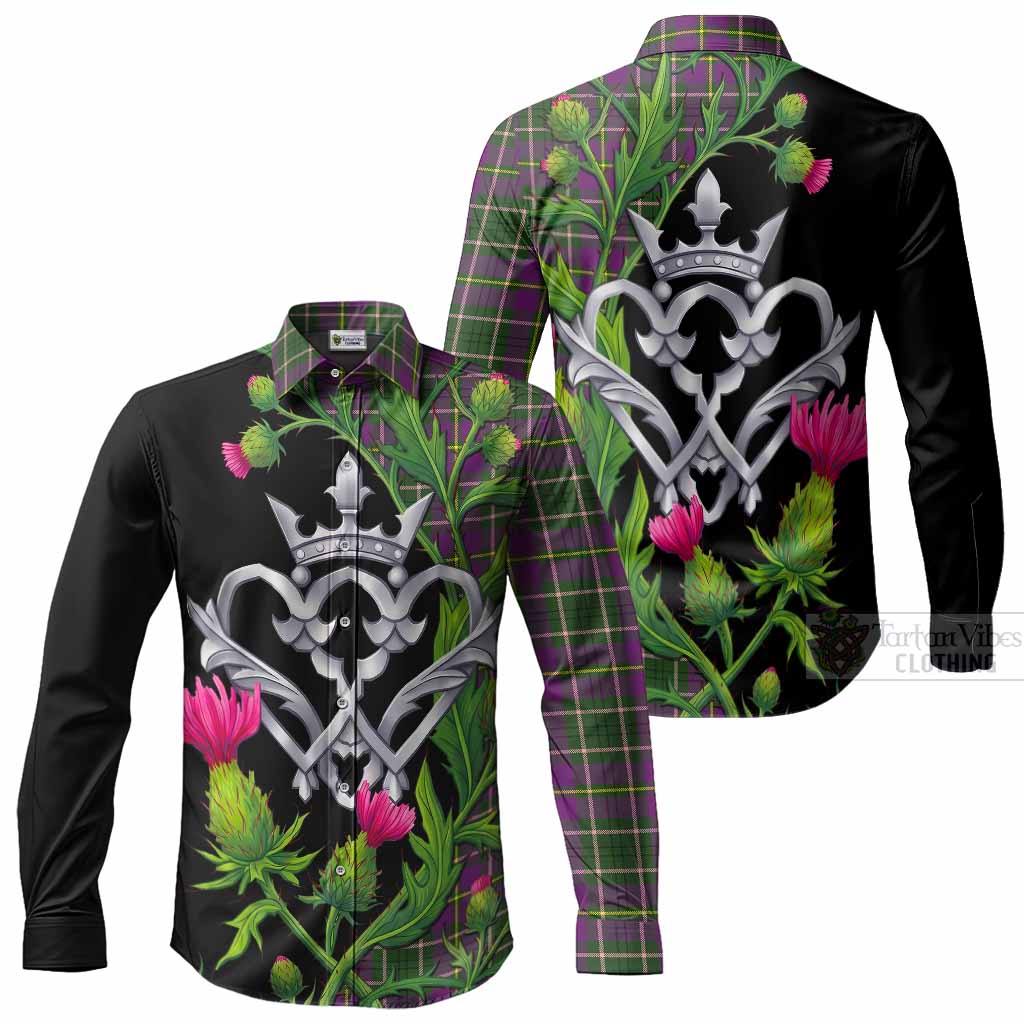 Taylor (Tailyour) Tartan Luckenbooth Long Sleeve Button Shirts Silver Heart Crown Thistle Floral