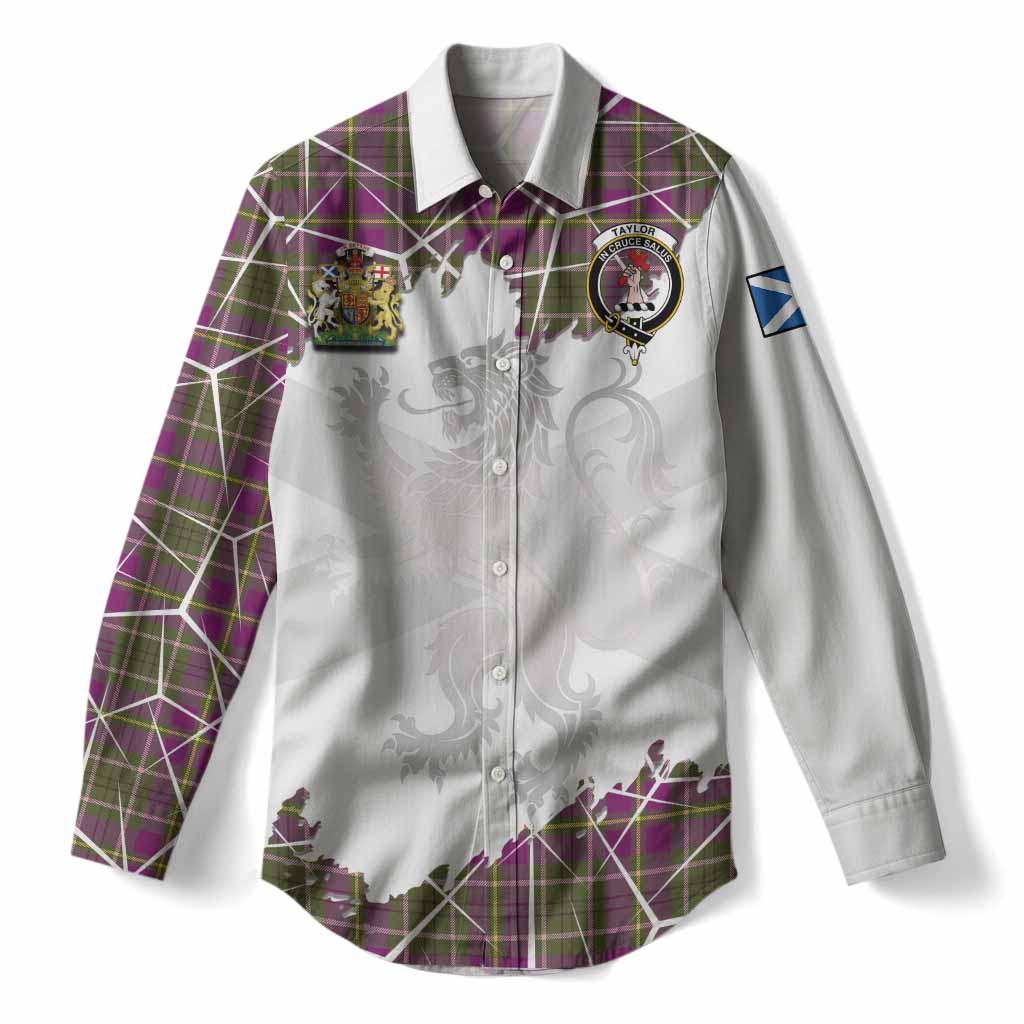 Taylor (Tailyour) Tartan Women Casual Shirt with Family Crest and Lion Rampant Grunge Style