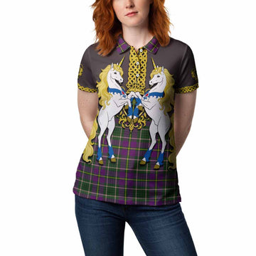 Taylor (Tailyour) Tartan Women Polo Shirt Unicorn Celtic Knot And Thistle Emblem