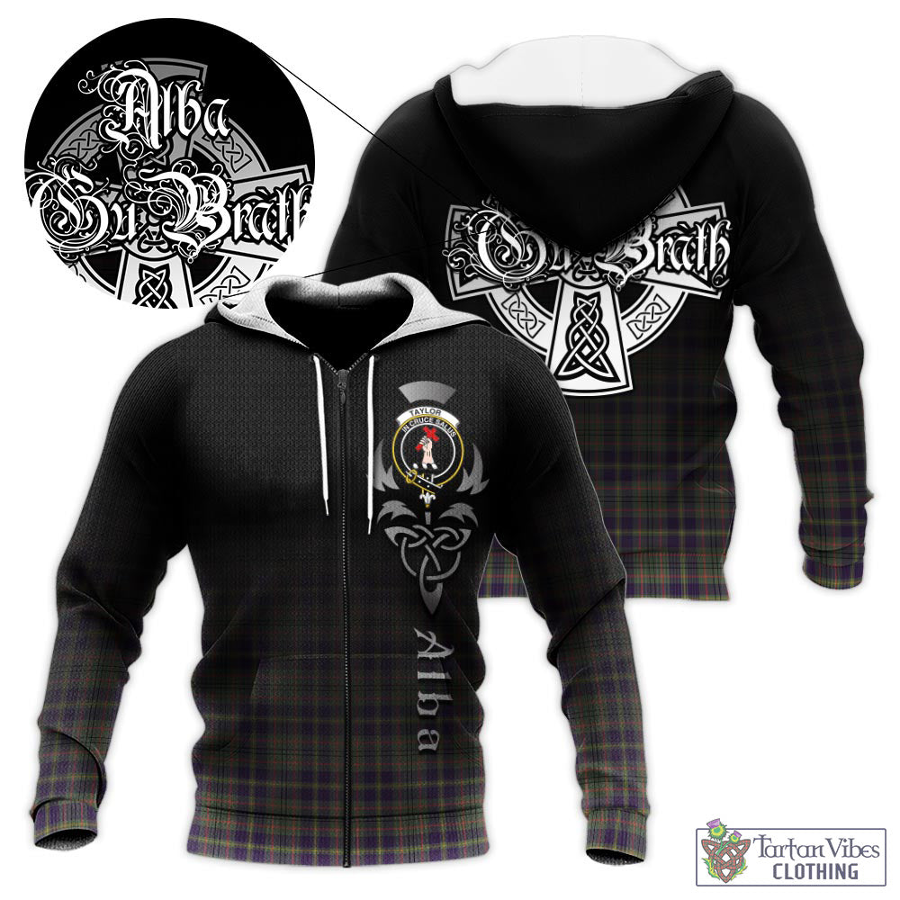 Tartan Vibes Clothing Taylor Weathered Tartan Knitted Hoodie Featuring Alba Gu Brath Family Crest Celtic Inspired
