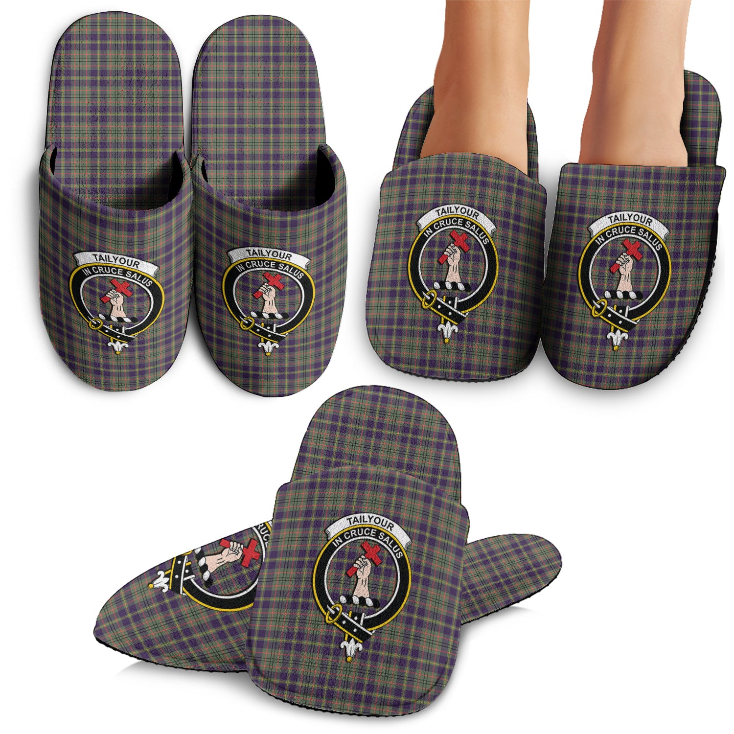 Taylor Weathered Tartan Home Slippers with Family Crest - Tartanvibesclothing Shop