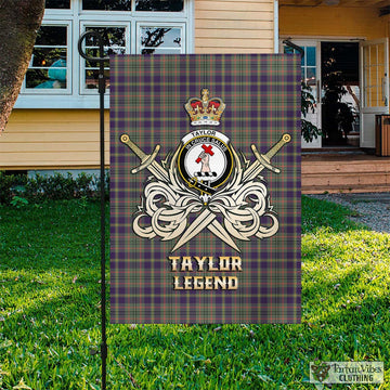 Taylor Weathered Tartan Flag with Clan Crest and the Golden Sword of Courageous Legacy