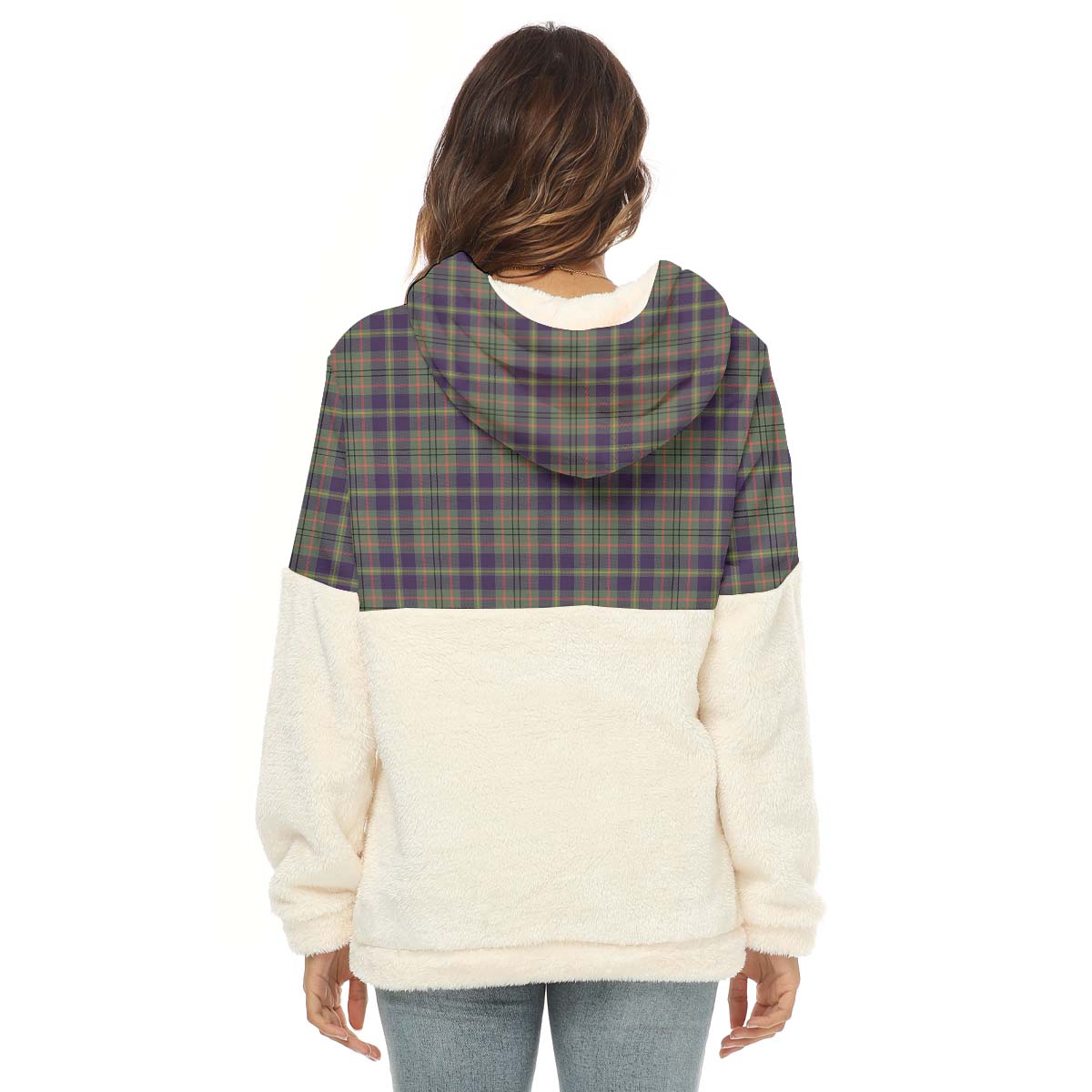 taylor-weathered-tartan-womens-borg-fleece-hoodie-with-half-zip-with-family-crest