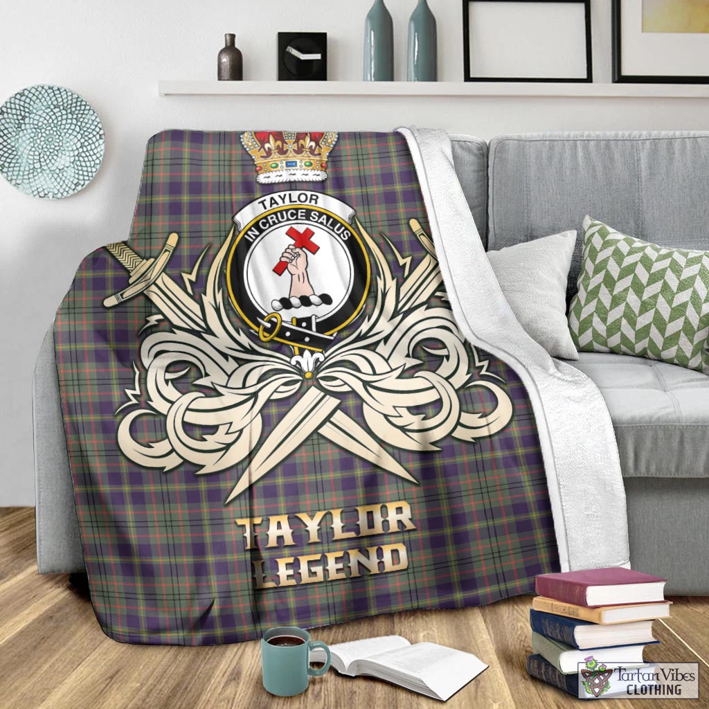 Tartan Vibes Clothing Taylor Weathered Tartan Blanket with Clan Crest and the Golden Sword of Courageous Legacy