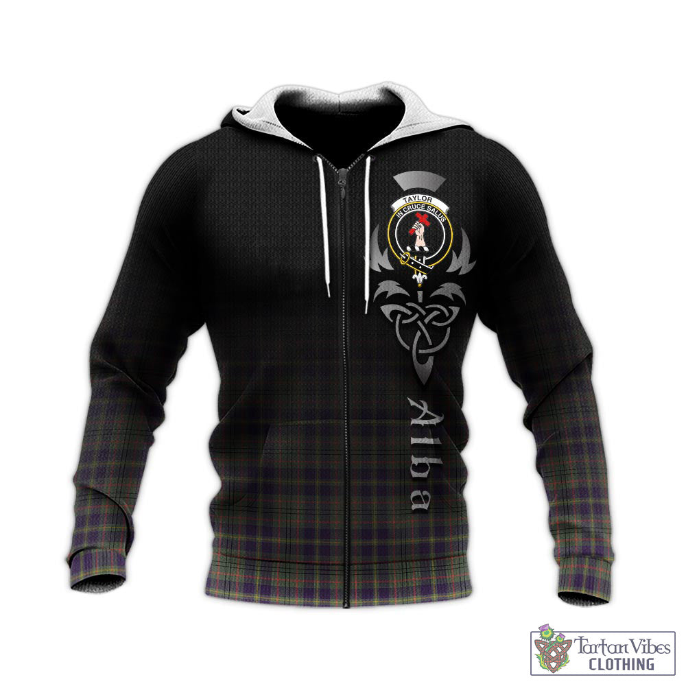 Tartan Vibes Clothing Taylor Weathered Tartan Knitted Hoodie Featuring Alba Gu Brath Family Crest Celtic Inspired