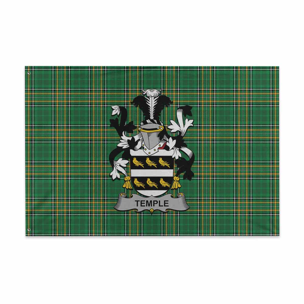 Tartan Vibes Clothing Temple Irish Clan Tartan House Flag with Coat of Arms