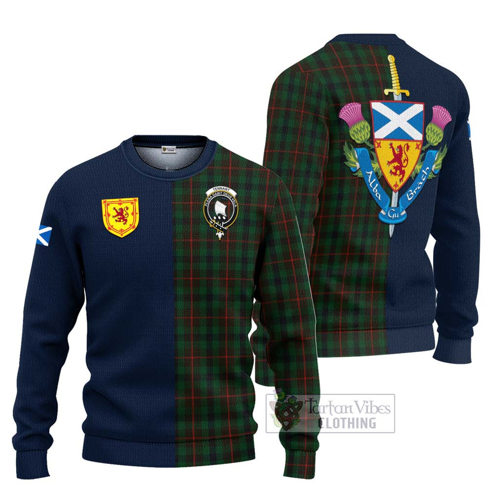 Tennant Tartan Ugly Sweater Alba with Scottish Lion Royal Arm Half Style Unisex - Tartan Vibes Clothing