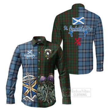Tennant Tartan Long Sleeve Button Shirt Happy St. Andrew's Day Half Tartan Style Men's Shirt S - Tartan Vibes Clothing