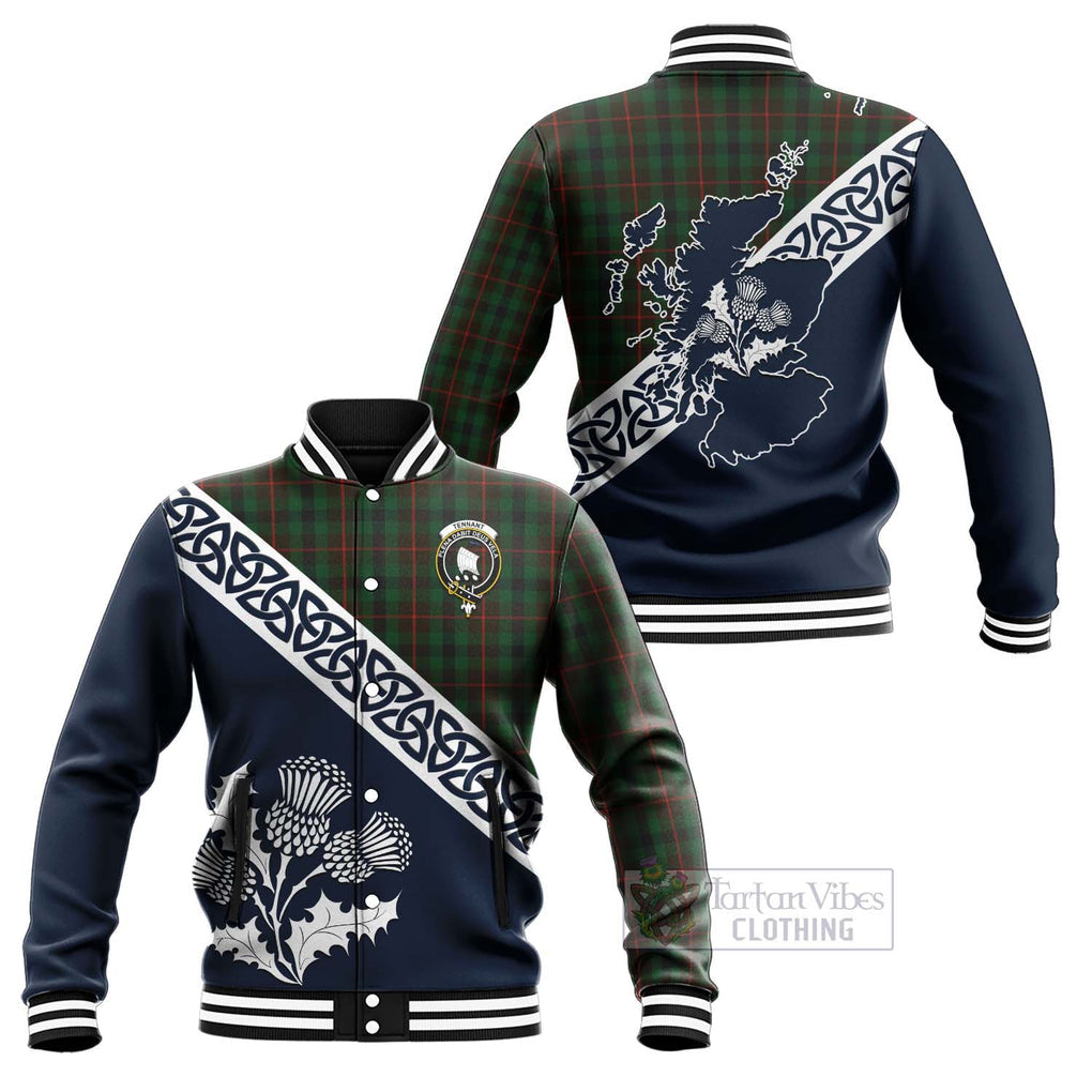 Tennant Tartan Baseball Jacket Featuring Thistle and Scotland Map Unisex - Tartan Vibes Clothing