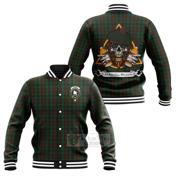 Tennant Tartan Baseball Jacket with Family Crest and Bearded Skull Holding Bottles of Whiskey Unisex - Tartan Vibes Clothing