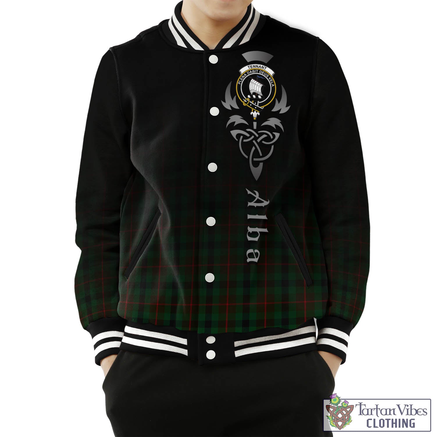 Tennant Tartan Baseball Jacket Featuring Alba Gu Brath Family Crest Celtic Inspired Unisex - Tartan Vibes Clothing