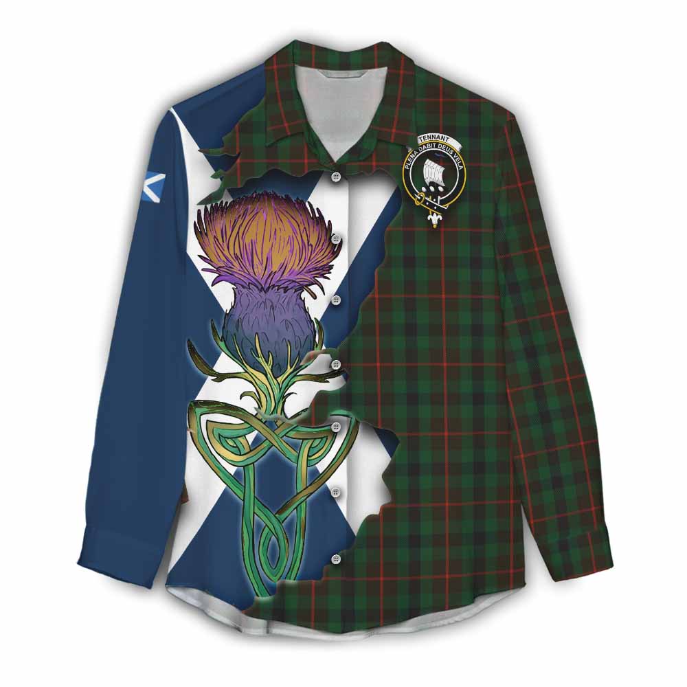 Tartan Vibes Clothing Tennant Tartan Family Crest Women's Casual Shirt Scottish Thistle Celtic Inspired