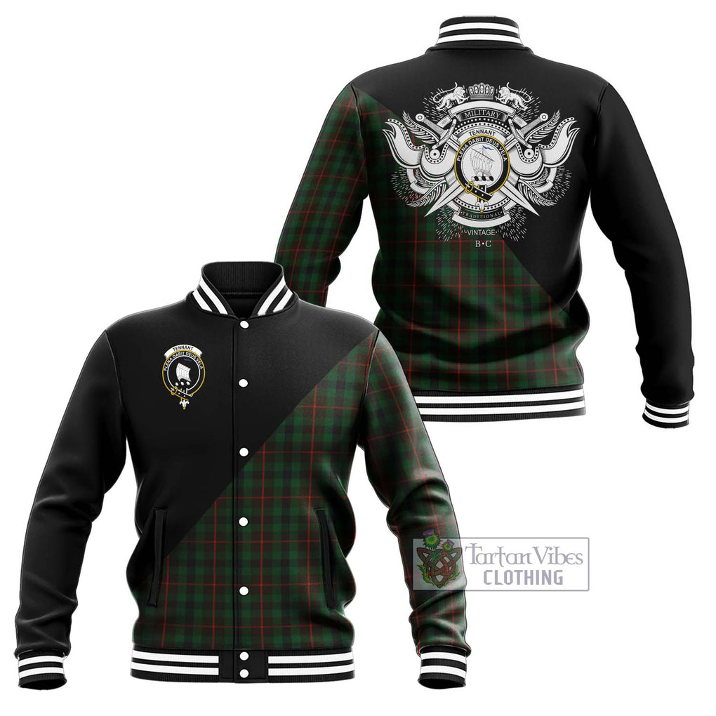 Tennant Tartan Baseball Jacket with Family Crest and Military Logo Style Unisex - Tartan Vibes Clothing