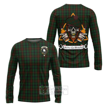 Tennant Tartan Long Sleeve T-Shirt with Family Crest and Bearded Skull Holding Bottles of Whiskey Unisex - Tartan Vibes Clothing