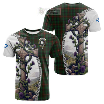 Tartan Vibes Clothing Tennant Tartan Cotton T-shirt with Family Crest and St. Andrew's Cross Accented by Thistle Vines