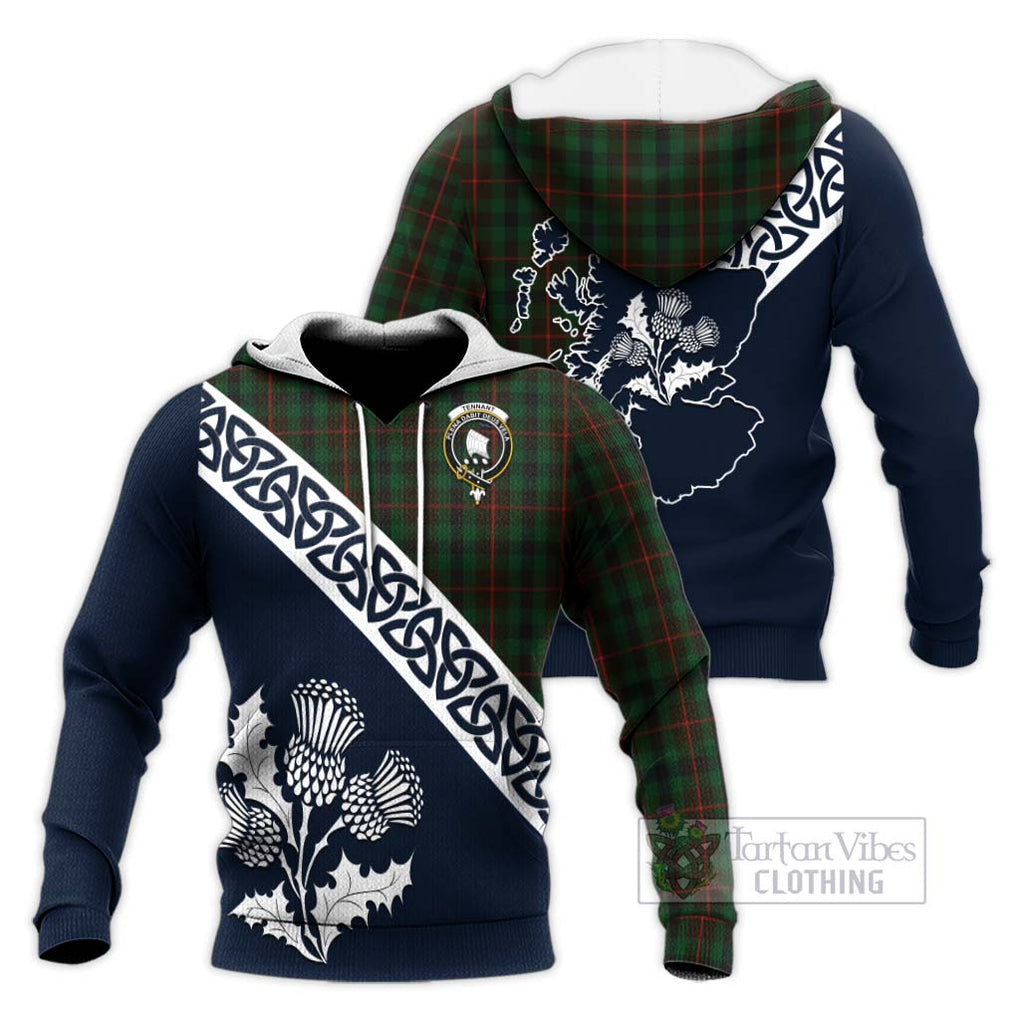 Tennant Tartan Knitted Hoodie Featuring Thistle and Scotland Map Unisex Knitted Pullover Hoodie - Tartan Vibes Clothing