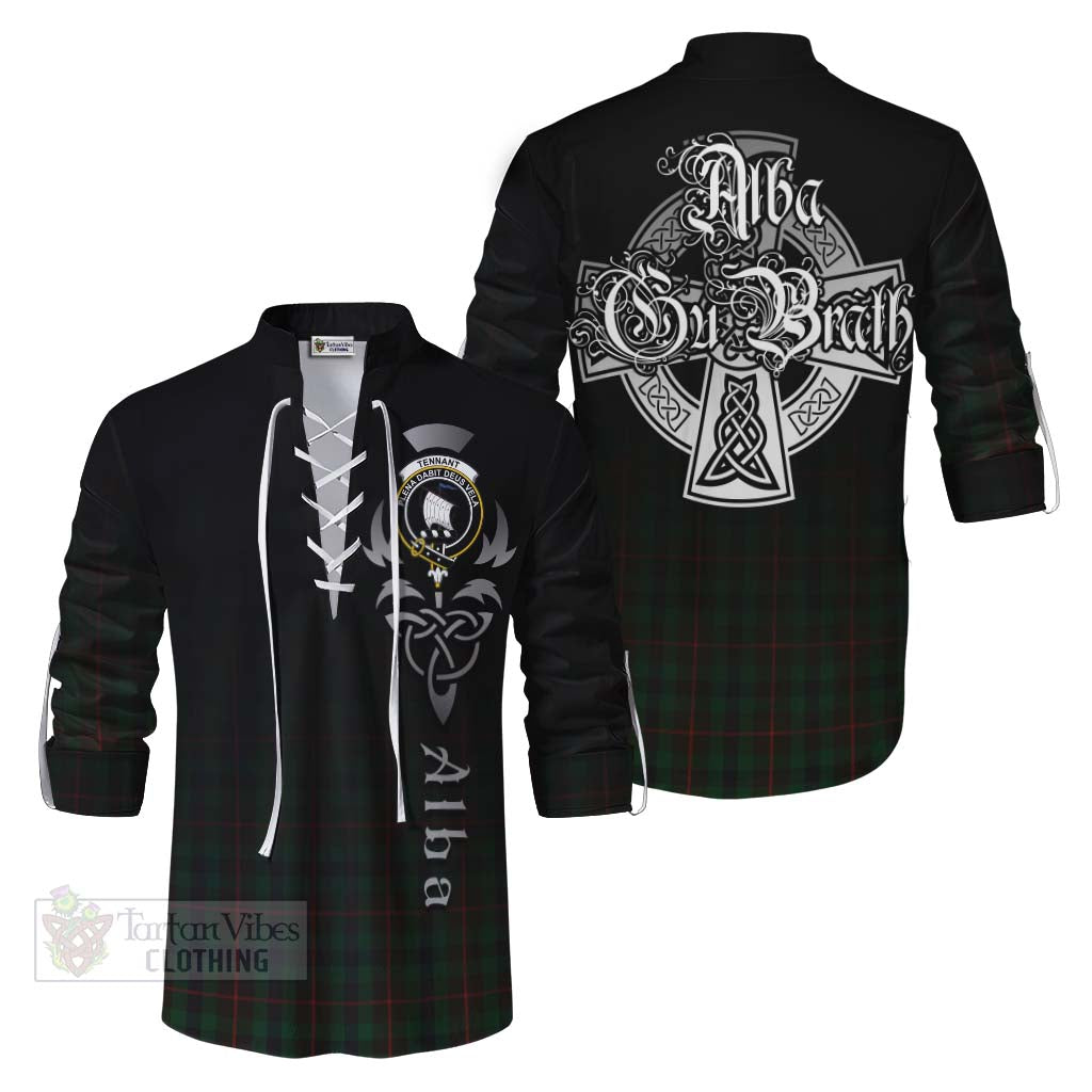 Tartan Vibes Clothing Tennant Tartan Ghillie Kilt Shirt Featuring Alba Gu Brath Family Crest Celtic Inspired
