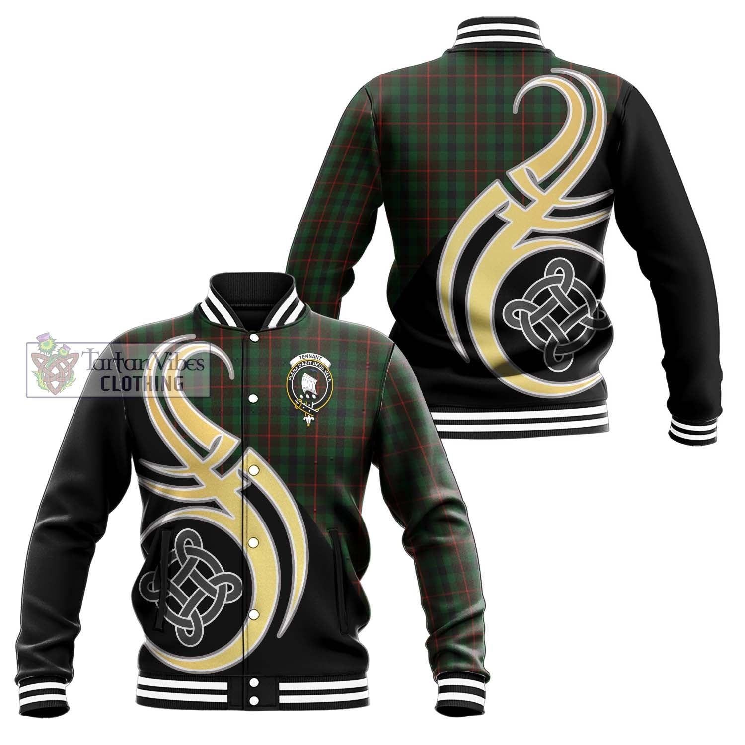 Tennant Tartan Baseball Jacket with Family Crest and Celtic Symbol Style Unisex - Tartan Vibes Clothing