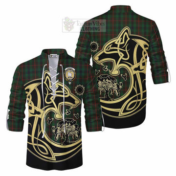 Tennant Tartan Ghillie Kilt Shirt with Family Crest Celtic Wolf Style Men - Tartan Vibes Clothing