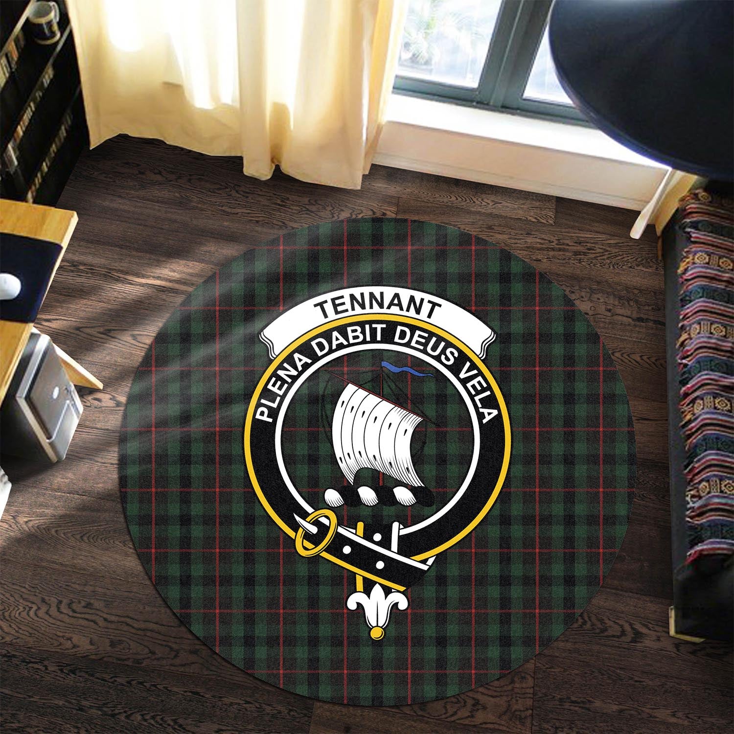 Tennant Tartan Round Rug with Family Crest Premium Round Rug - Tartan Vibes Clothing