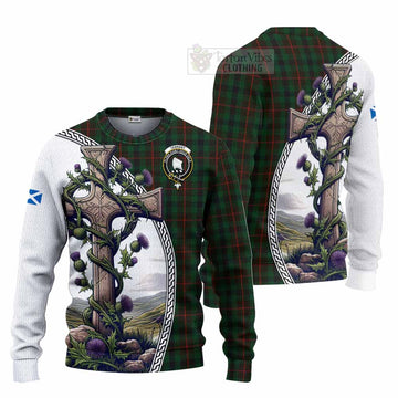 Tartan Vibes Clothing Tennant Tartan Knitted Sweater with Family Crest and St. Andrew's Cross Accented by Thistle Vines