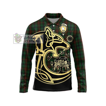 Tennant Tartan Long Sleeve Polo Shirt with Family Crest Celtic Wolf Style Unisex - Tartan Vibes Clothing