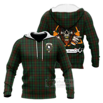 Tennant Tartan Knitted Hoodie with Family Crest and Bearded Skull Holding Bottles of Whiskey Unisex Knitted Pullover Hoodie - Tartan Vibes Clothing