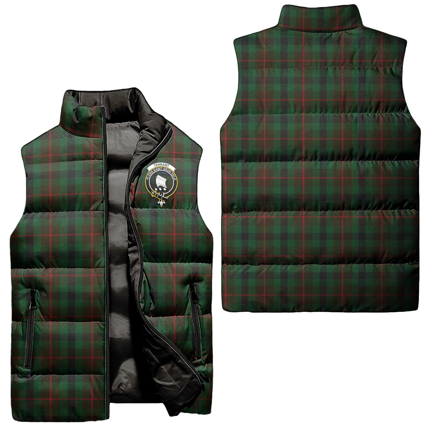 Tennant Tartan Sleeveless Puffer Jacket with Family Crest Unisex - Tartan Vibes Clothing