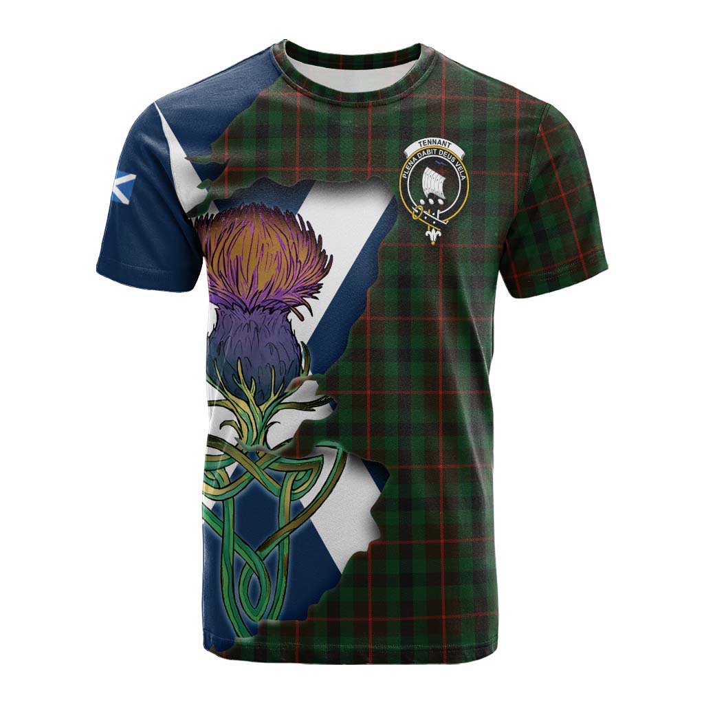 Tartan Vibes Clothing Tennant Tartan Family Crest Cotton T-shirt Scottish Thistle Celtic Inspired