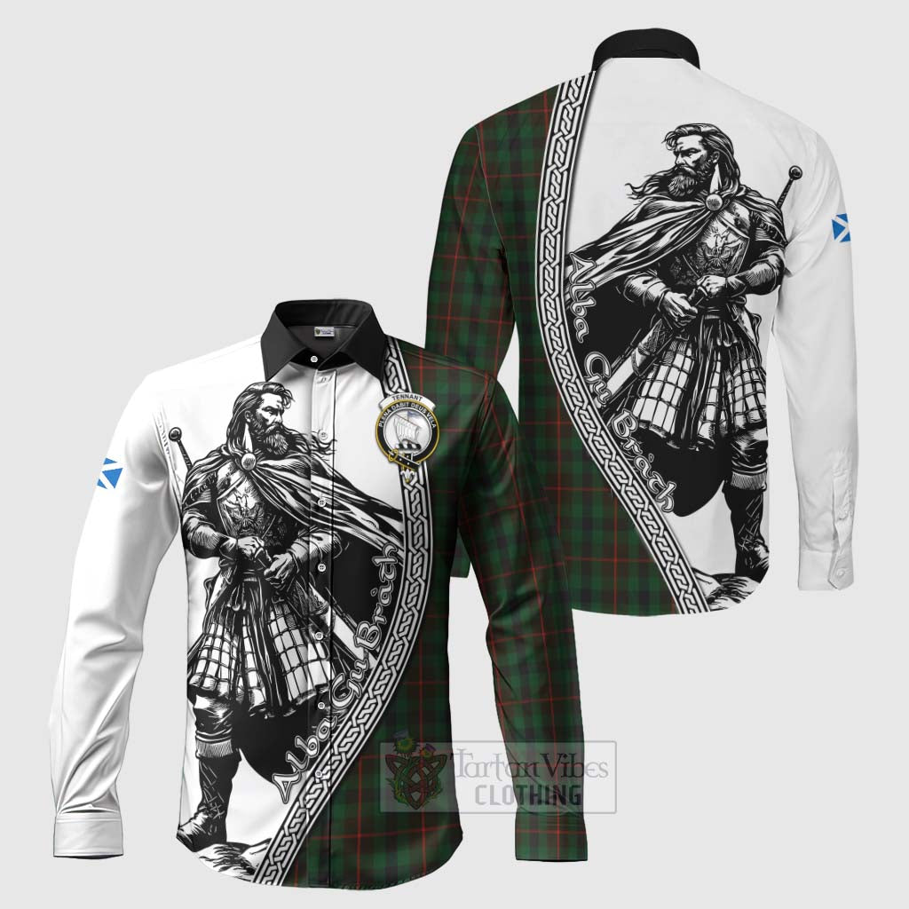 Tennant Tartan Clan Crest Long Sleeve Button Shirt with Highlander Warrior Celtic Style Men's Shirt S - Tartan Vibes Clothing