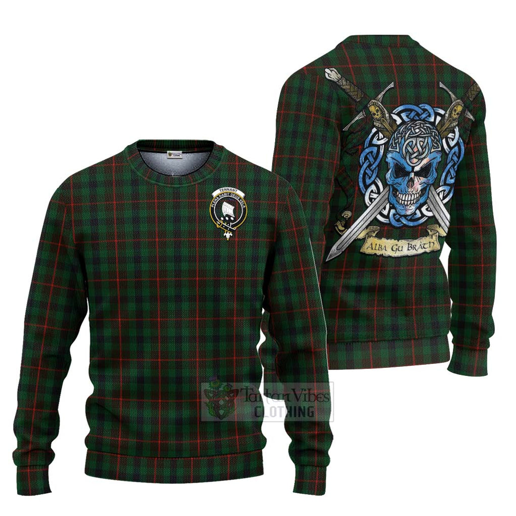 Tennant Tartan Ugly Sweater with Family Crest Celtic Skull Style Unisex - Tartan Vibes Clothing