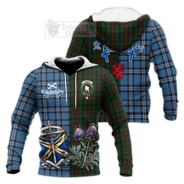Tennant Tartan Knitted Hoodie Happy St. Andrew's Day Half Tartan Style Unisex Knitted Pullover Hoodie - Tartan Vibes Clothing