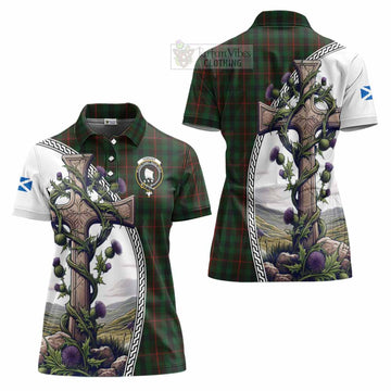 Tartan Vibes Clothing Tennant Tartan Women's Polo Shirt with Family Crest and St. Andrew's Cross Accented by Thistle Vines