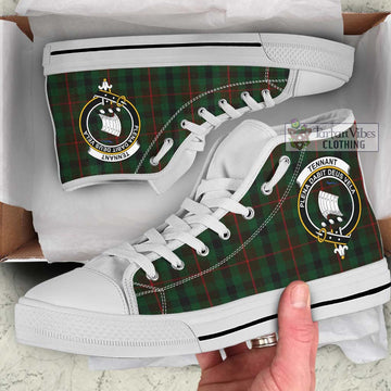 Tennant Tartan High Top Shoes with Family Crest Kid High Top - White Sole - Tartan Vibes Clothing