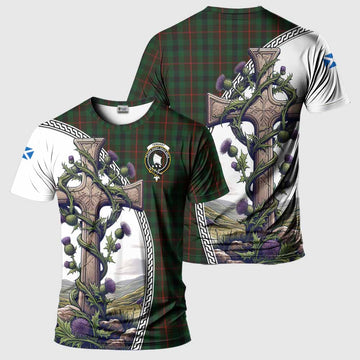 Tartan Vibes Clothing Tennant Agnew Tartan T-Shirt with Family Crest and St. Andrew's Cross Accented by Thistle Vines