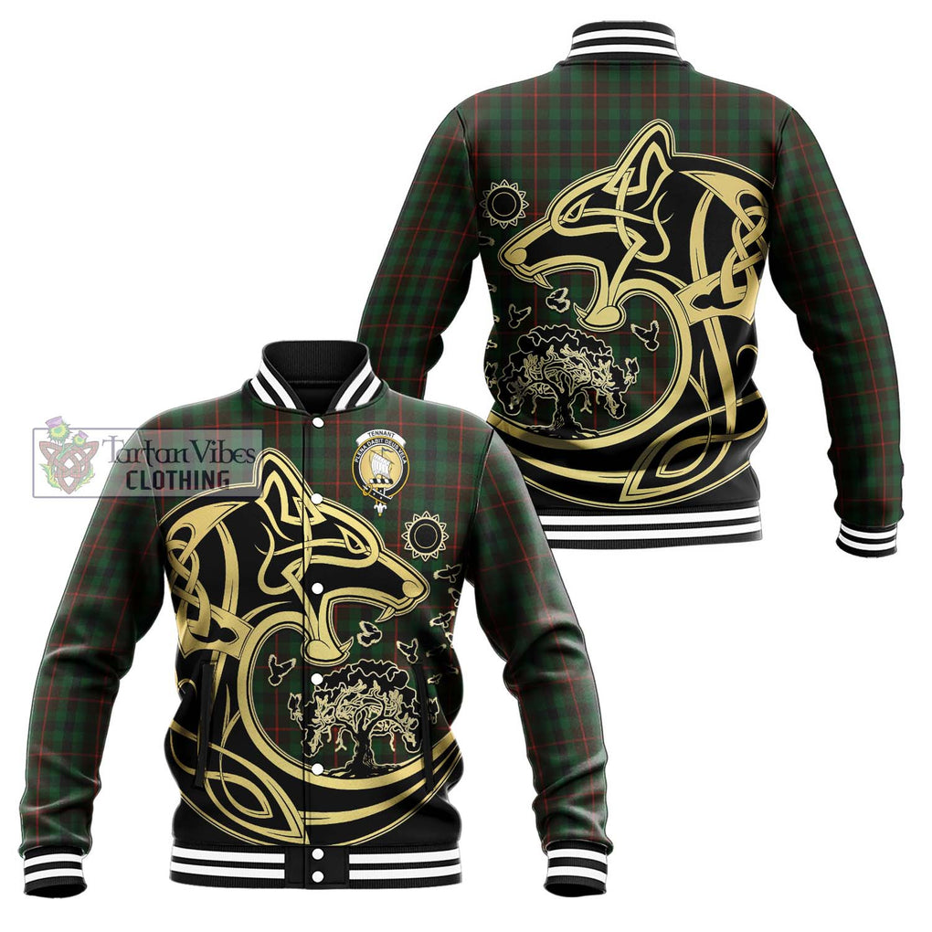 Tennant Tartan Baseball Jacket with Family Crest Celtic Wolf Style Unisex - Tartan Vibes Clothing