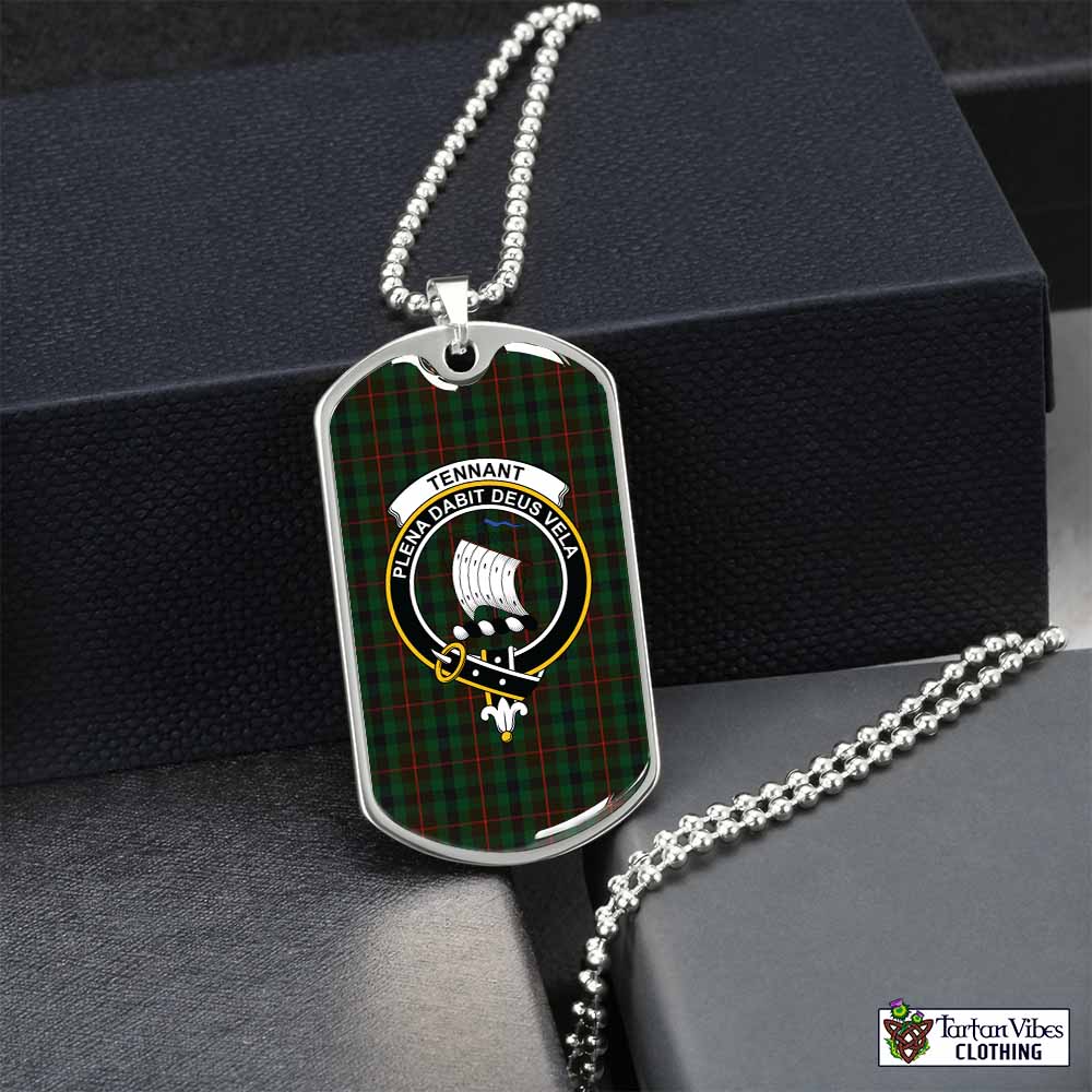 Tennant Tartan Dog Tag Necklace with Family Crest Silver No - Tartan Vibes Clothing