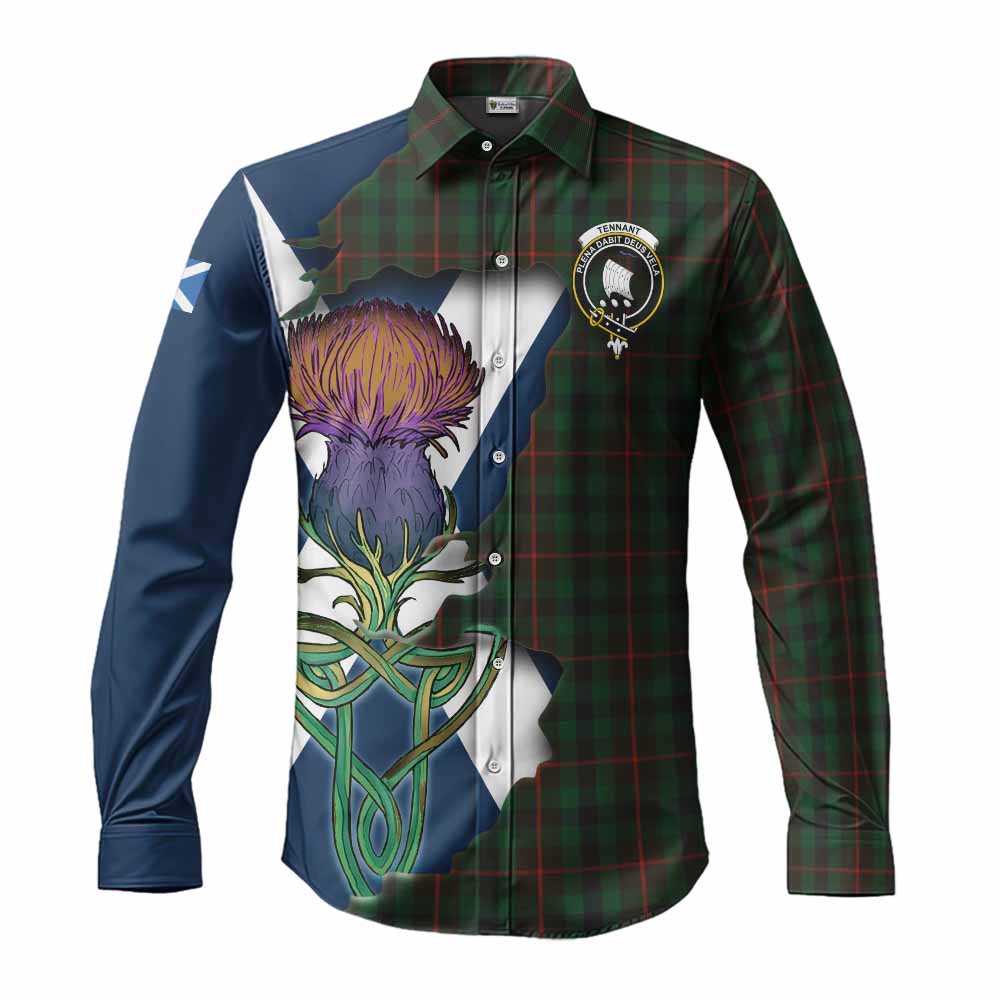 Tartan Vibes Clothing Tennant Tartan Family Crest Long Sleeve Button Shirt Scottish Thistle Celtic Inspired