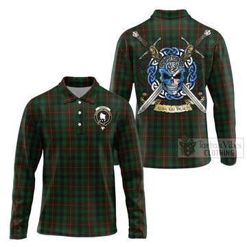 Tennant Tartan Long Sleeve Polo Shirt with Family Crest Celtic Skull Style Unisex - Tartan Vibes Clothing