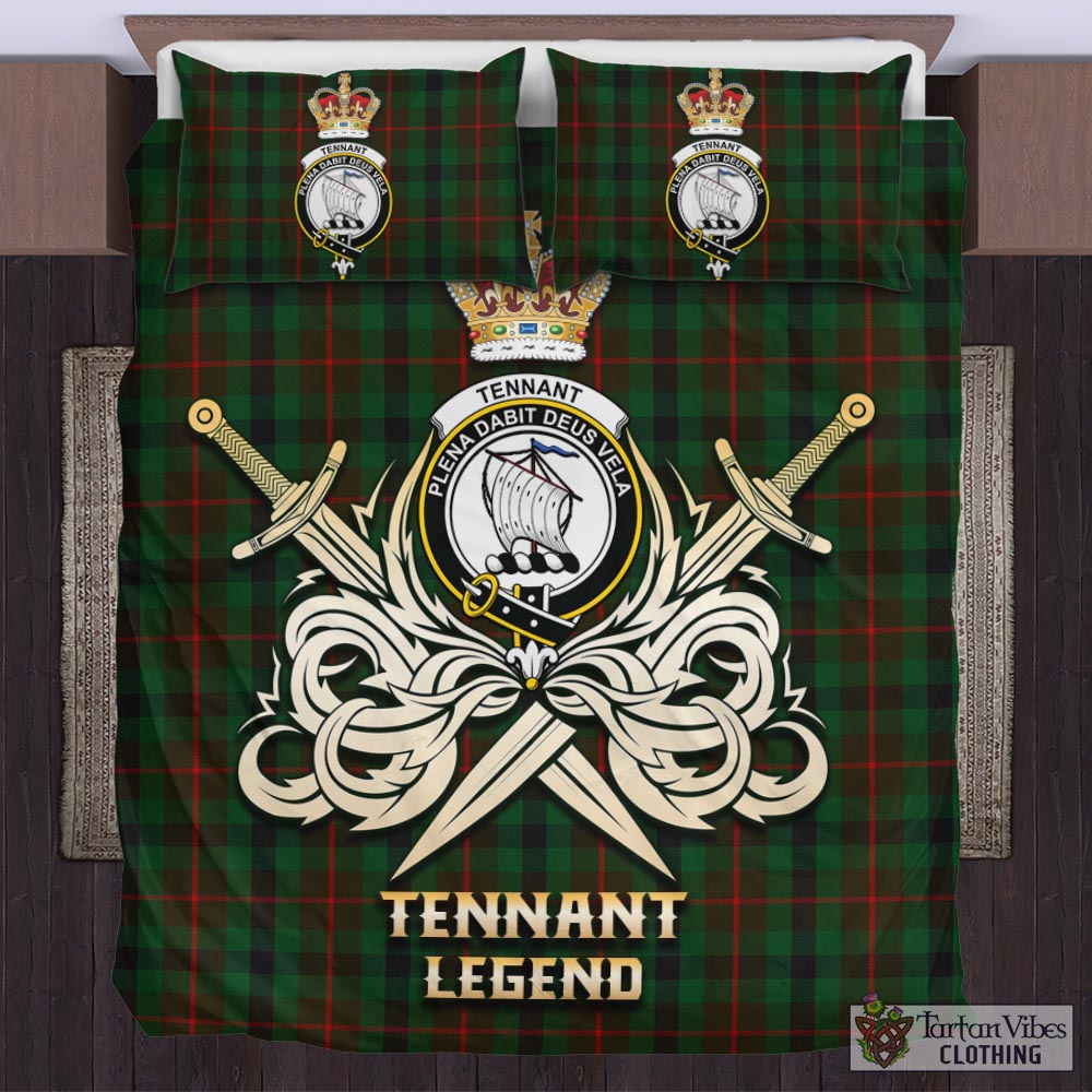 Tartan Vibes Clothing Tennant Tartan Bedding Set with Clan Crest and the Golden Sword of Courageous Legacy